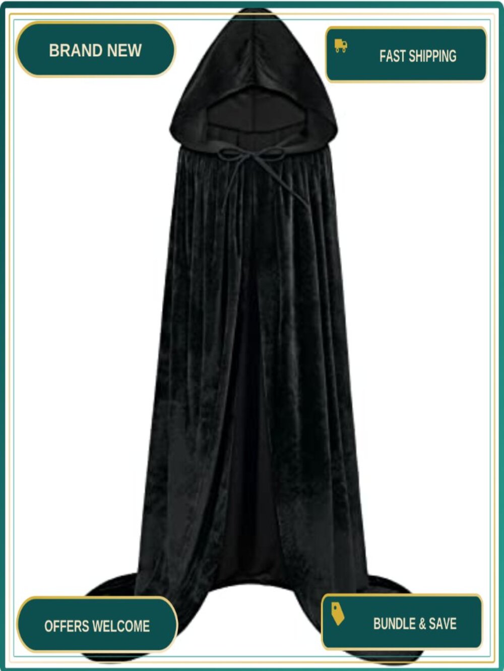 Velvet Hooded Cloak Cape Witch Vampire Wizard Cosplay Costume Robe